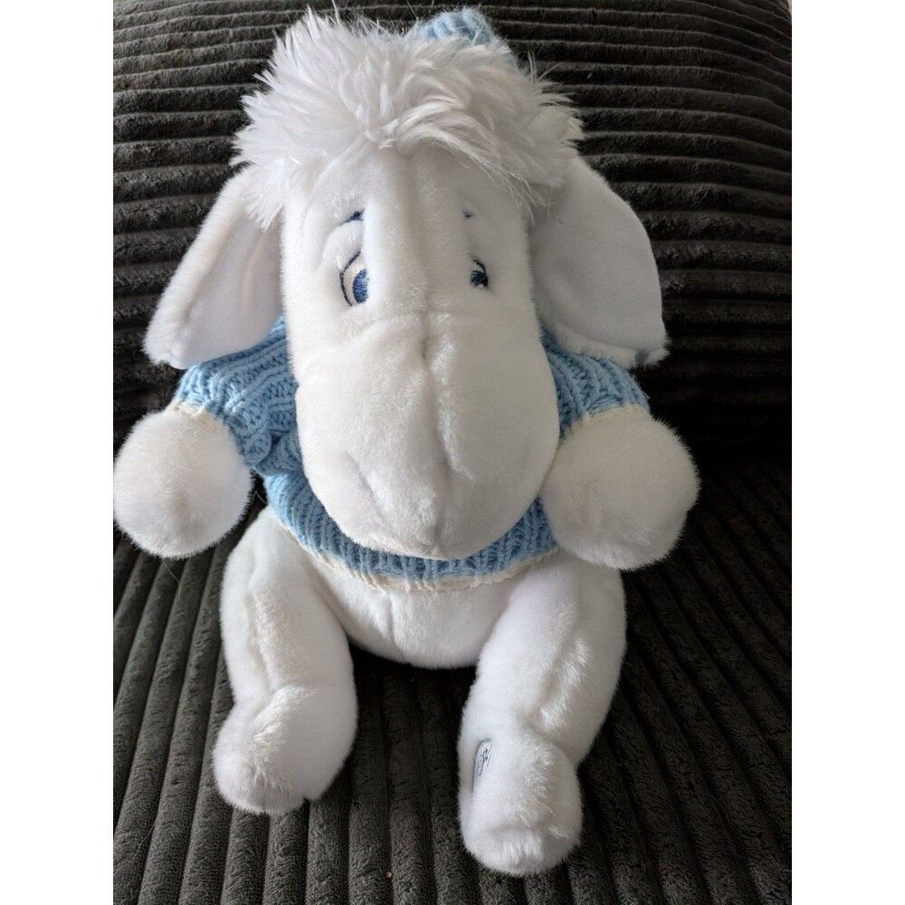 Disney Store Exclusive White Eeyore 12" Plush Blue Winter Snowflake Sweater